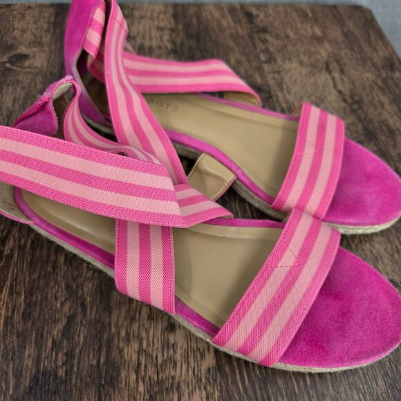 Talbots Illyssa Espadrille Flats Sandals 10 M Pink Tan Open Toe Striped Colorful - Picture 11 of 14
